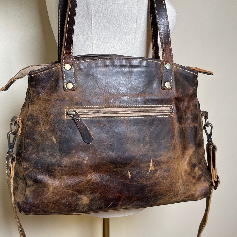 Myra Bag Distressed Brown Leather Satchel - Picture 5 of 12